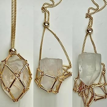 【美品】早い者勝ち！！クリスタルストーンネックレス✨専用ポーチ付き ストーンネックレス スクエアネックレス ゴールド レディース